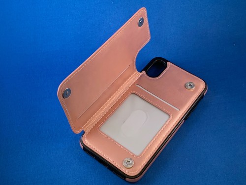 iPhone X / XS Wallet Case Rose Gold Pink Faux Simulated Leather Good Condition
