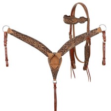 Showman Browband Leather Headstall  Breast Collar Set w/ Floral Tooling