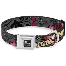 Dog Collar Bone Mom & Dad Gray  Medium 11-16.5"