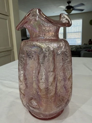 Vintage Fenton Textured Art Glass Decorative Vase Textured Pattern Glass