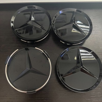 Set of 4 75MM Wheel Center Rim Caps Hubcaps for Mercedes-Benz GLOSSY  Black Star