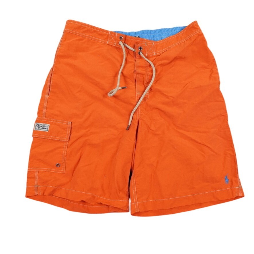 VTG Polo Ralph Lauren Swim Trunks Mens M Orange Blue Pony Gorpcore Liner Removed