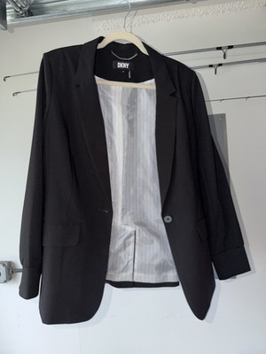 DKNY Women s Black Nylon Single-Button Blazer Jacket Lined Pockets Size 16