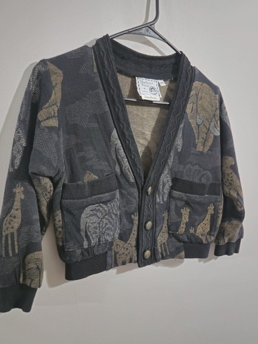 Vintage Rare 1990s Monkey Wear Safari Animal Cardigan Sweater Youth Sz 4T - Picture 3 of 9