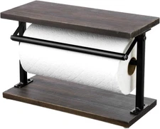 MyGift Kitchen Countertop Paper Towel Holder and Condiment Display Burnt Wood 
