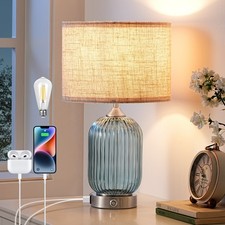 18.9" Touch Control Glass Table Lamp USB C Charging Ports Dimmable Bulb Included