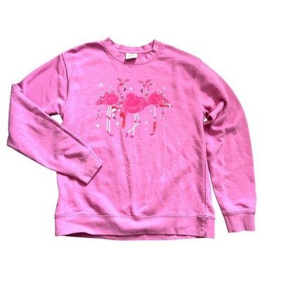 Living Fully Co Mallory Ervin Sweatshirt M Bubblegum Flamingo Fa-la-la Christmas