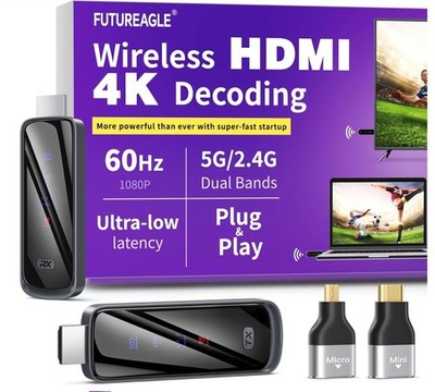 Wireless HDMI Transmitter and Receiver 328FT/100M,4K Decode Plug & Play Portable
