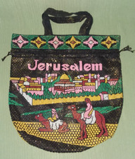 I Jerusalem Beaded Bag Vintage Original Israel Drawstring Purse Handmade READ