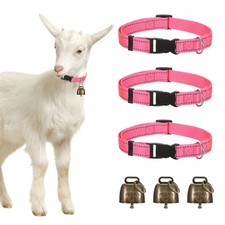3-Pack Reflective Goat Collars with Bells, 13.8"-20.5" Polyester Rose Red 
