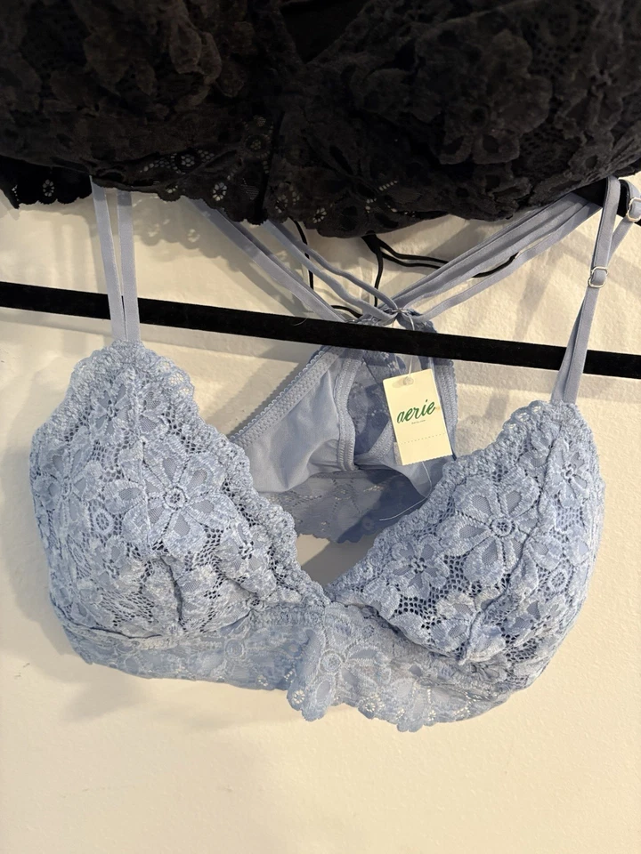 Lote de 3 Bralette Aerie Old Azul Marino Acolchado de Encaje en AZUL y Negro Talla Grande L Nuevo Foto 3 de 4
