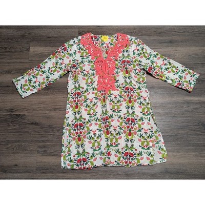 Roberta Roller Rabbit Vida Inez Embroidered Bird Butterfly Tunic Top Coverup S