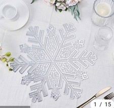 Snowflake Winter Silver Placemats Set of 6, 17.5  Inch Seasonal Holiday