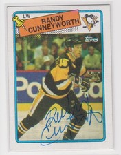 RANDY CUNNEYWORTH BOSTON BRUINS 1988-1989 TOPPS #19 AUTOGRAPHED HOCKEY CARD