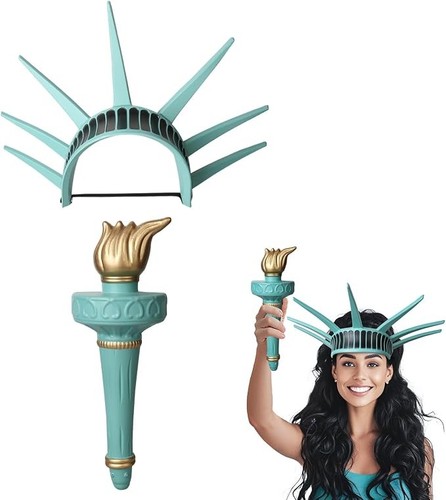 Statue of Liberty Crown and Torch Set for Lady Costume Adult Medium, Blue