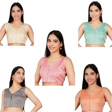 Women's Readymade Saree Blouse Banarasi Brocade Sleeveless V-Neck Choli Crop Top