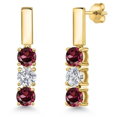1.70 Ct Rhodolite Garnet G/H Lab Grown Diamond 18K Yellow Gold Plated Silver