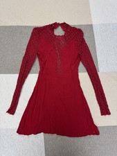 Foxiedox dress women xs lace long sleeve sheath open back cocktail red