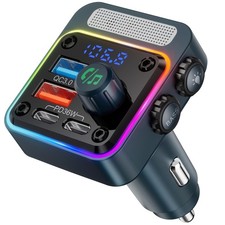 Bluetooth 5.3 Car Adapter 54W with 4 Charging Ports, FM Transmitter, Hands-Free