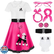 Vinsatin 8 Pcs 50s Poodle Skirt Costume Girls Kids Sock Hop Outfit 1950s Cost