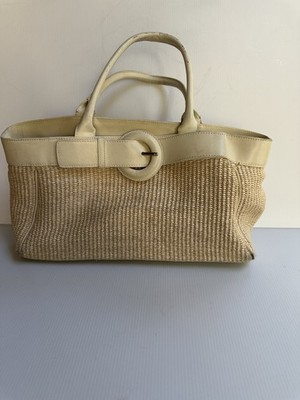 VTG FURLA BEIGE STROW OFF WHITE LEATHE R BELT W BUCKLE SHOULDER BAG READ!!
