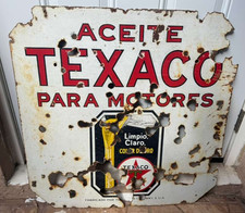 RARE ORIGINAL TEXACO MOTOR OIL 30X30 INCHES DOUBLE SIDED PORCELAIN SIGN SPANISH