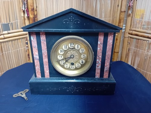 Antique Victorian Slate & Pink Marble Mantle Clock for Repair