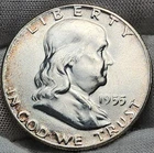 🔑 1955 P Franklin Half Silver Dollar  - Gem BU, Key Date Only 2.5M Minted, F55p