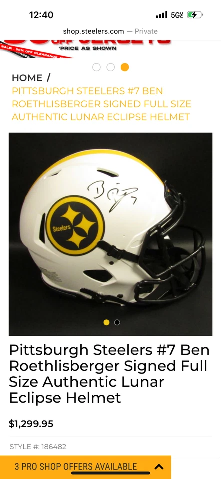 Casco auténtico firmado por Ben Roethlisberger tamaño completo eclipse lunar. Foto 2 de 2