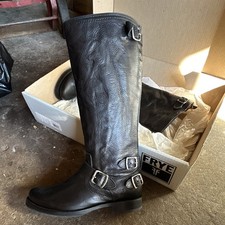 Frye Women's Black Leather Knee High Riding Boots Buckle Side Zip Size 8.5