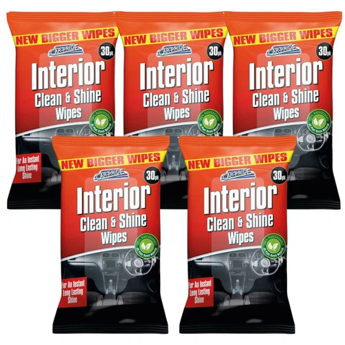 5 x Car Pride Interior Dash Bioegradable Wipes - Interior Dashboard Cleaner