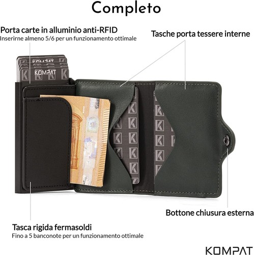 Porta Carte di Credito RFID Portafoglio Uomo Slim Portafoglio Piccolo Sottile - Foto 35 di 83