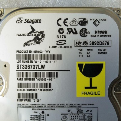 SEAGATE BARRACUDA 36.GB 7.2K ULTRA160 SCSI 3.5'' ST336737LW