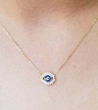 Evil Eye Necklace,14K Solid Yellow Gold Evil Eye Necklace, Dainty Evil Eye Neckl
