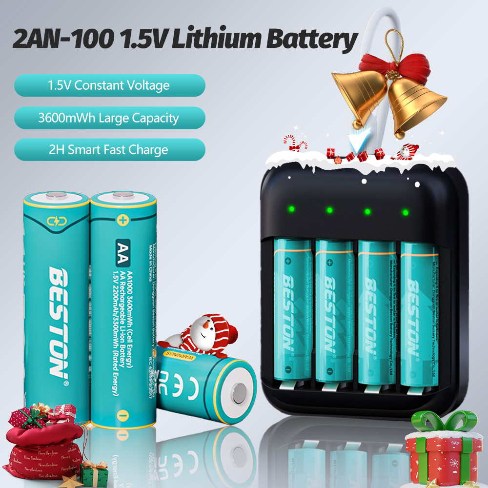1.5V AA Lithium Rechargeable Batteries 3600mWh with Charger Kit  -image