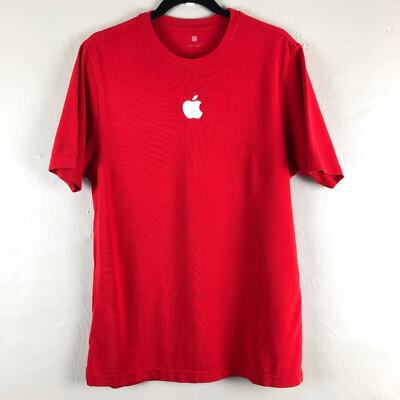 Apple Computer Red White Holiday Embroidered Large Logo Store Employee Top Shirt