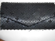 VTG Hong Kong Fortune Beaded Black Satin Cocktail Evening Clutch Purse Hand Bag