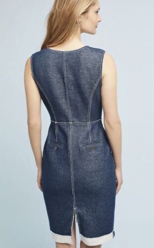Anthropologie Tracy Reese Surplice Jeanskleid 8 blau strukturiert Etuikleid Strick - Bild 2 von 11