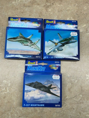 NEW 3 Revell Minikit Model F-117 Nighthawk F/A - 18 C Hornet MiG-29 Desert Storm