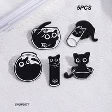 5PCS Cute Liquid Cats Black Cats Enamel Pins Badge Metal Cats Lovers Gifts