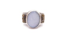 Vintage Sterling Silver 925 Agate Marcasite Ring Size 8