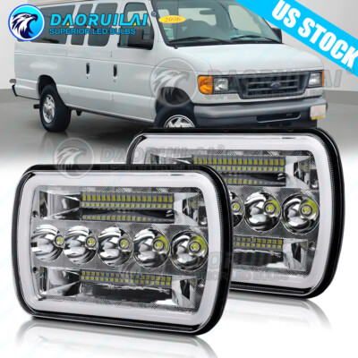 Pair For Ford E-350 E-450 Super 5X7'' 7x6'' LED Headlights Hi-Lo Beam w/ DRL Turn