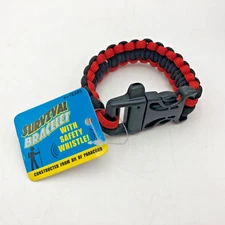 Toysmith Survival Bracelet 550 Nylon Paracord Braid Red Black Outdoor Small 7.5"