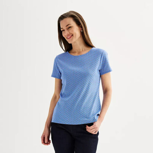 Camiseta para mujer Croft & Barrow Essential cuello redondo azul starburst talla M y L - Imagen 2 de 5
