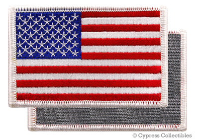 AMERICAN FLAG EMBROIDERED PATCH WHITE BORDER USA US w/ VELCRO  Brand Fastener