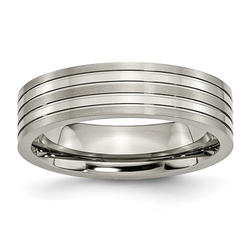 Titanium Brushed and Polished 6mm Grooved Band Ring Size 11 for Men 3.48gm