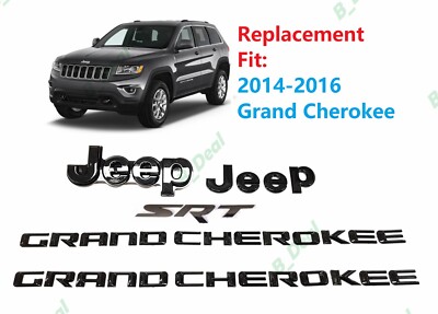 Gloss Black Front Rear Jeep Door Letters  SRT Emblems  2014-2016 Grand Cherokee