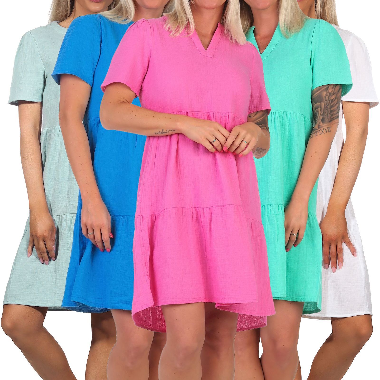 Only Damen Musselin Kleid Damenkleid Minikleid Sommerkleid  