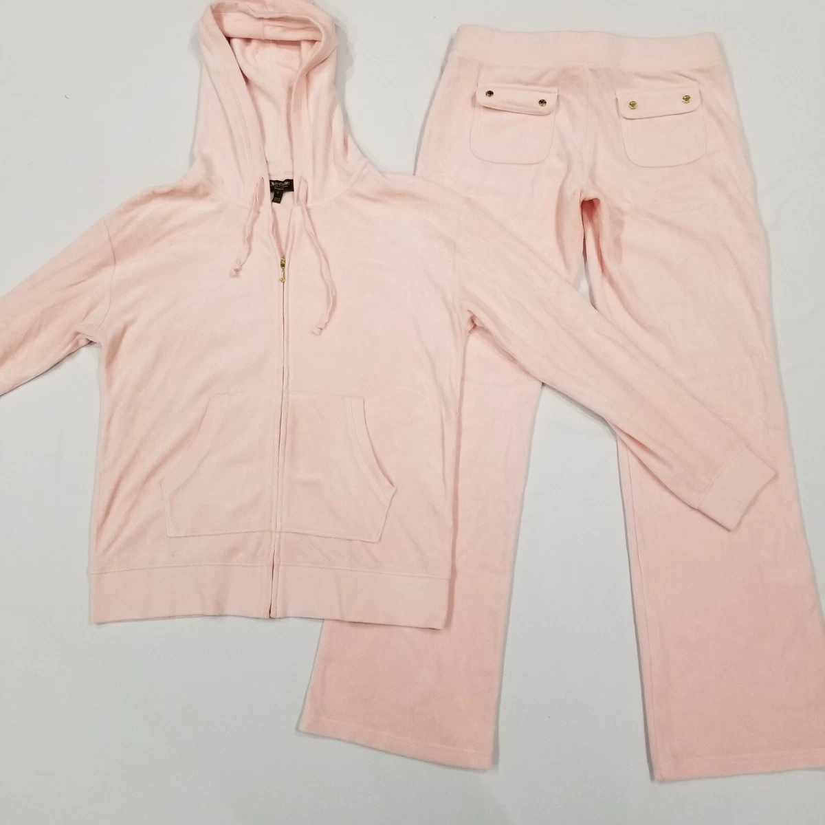 Juicy Couture TrackSuit Set Baby Pink Small Medium Velour Jacket Pants  Pockets