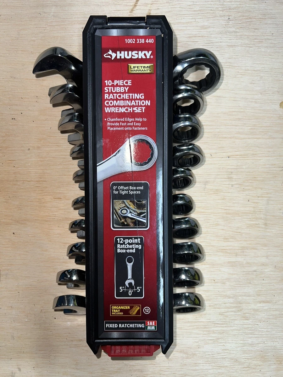 Husky Stubby Ratcheting SAE MM Combination Wrench Set 10 Piece